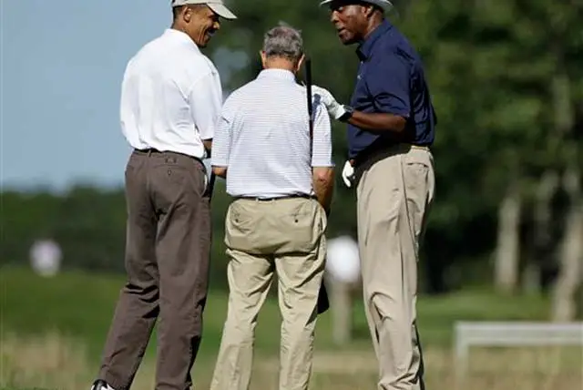 President Obama, Mayor Bloomberg and Vernon Jordan on the links